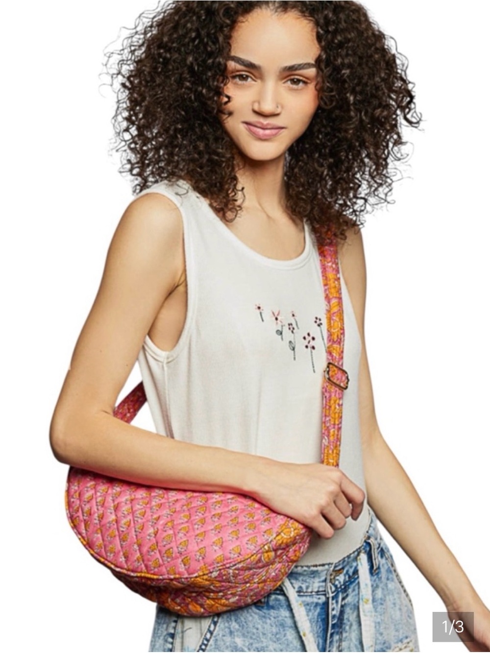 POL Quilted Pink and Yellow Crescent Crossbody Bag